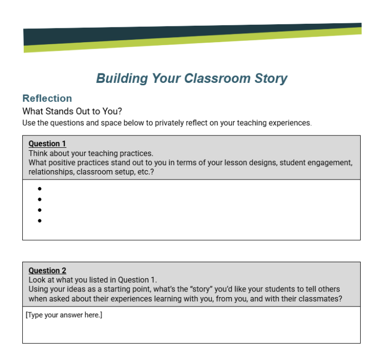 Screenshot of Building Your Classroom Story Template Google Doc